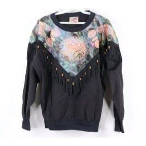 Vintage 90s Southwestern Fringe Crewneck Neon‎ Sweatshirt Size XL | J1